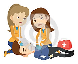 Paramedics doing cardiopulmonary resuscitation.