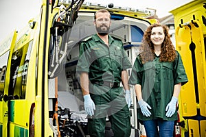 Paramedics at work with an ambulance photo