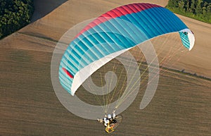 Paramotor in flight close up