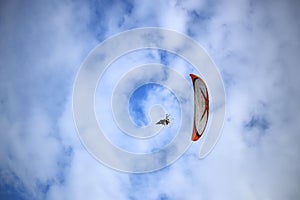 Paramotor flying in the sky