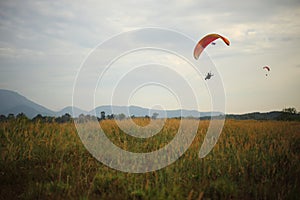 Paramotor flying in the sky