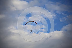 Paramotor flying in the sky
