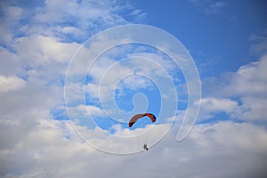 Paramotor flying in the sky