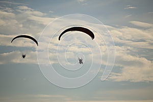 Paramotor flying in the sky