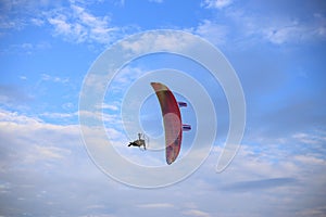 Paramotor flying in the sky