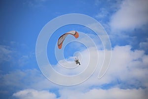 Paramotor flying in the sky