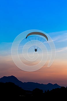 Paramotor flying in the sky