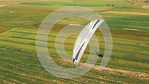 Paramotor Tandem Gliding And Flying In The Air. Copy space