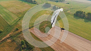 Paramotor Tandem Gliding And Flying In The Air. Copy space