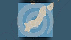 Paramushir Island, Russia, highlighted and labelled. Topo standard photo