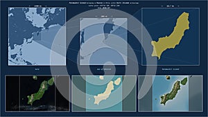 Paramushir Island. Russia. Location diagram. Yellow photo