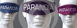 Paranoia can blind our views and limit perspective - pictured as word Paranoia on eyes to symbolize that Paranoia can distort
