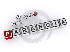 paranoia word block on white