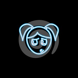 paranoid girl face icon in neon style. One of emotions collection icon can be used for UI, UX