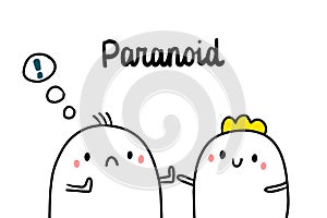 Paranoid psychopathy hand drawn illustration with cute marshmallows photo