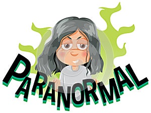 Paranormal girl cartoon character with word expression
