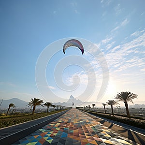 Parapente flying in the sky, AI Generative. photo