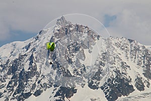 Parapenter near Aiguille du Midi, Mont Blanc massif