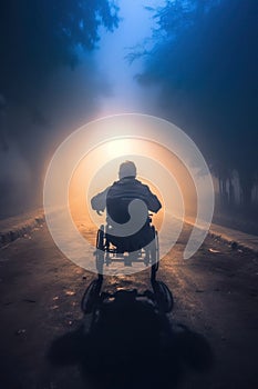 Paraplegic man on a wheelchair. Health concept. Divine healing. Inclusion, respect, equality, dignity and Empowerment.