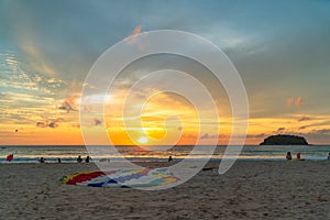 Parasail on the Kata beach in sunset