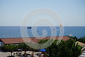 Parasailing in the Mediterranean. Kolympia, Rhodes, Greece