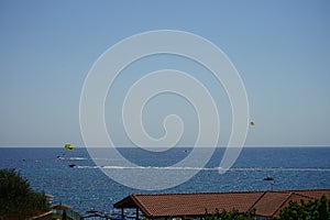 Parasailing in the Mediterranean. Kolympia, Rhodes, Greece