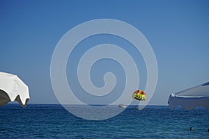 Parasailing in the Mediterranean. Kolympia, Rhodes, Greece