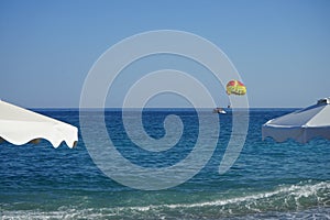 Parasailing in the Mediterranean. Kolympia, Rhodes, Greece