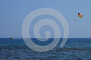 Parasailing on the Mediterranean Sea. Rhodes Island, Greece