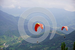 Parasailing in Mu Cang Chai in the ripe rice season