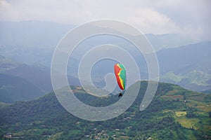 Parasailing in Mu Cang Chai in the ripe rice season