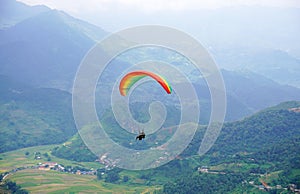 Parasailing in Mu Cang Chai in the ripe rice season