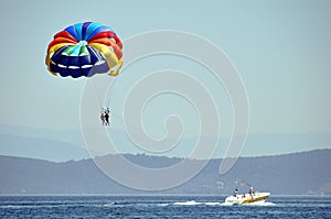 Parasailing parachutte and boat