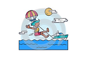 Parasailing Sport Flat Stroked Illustration