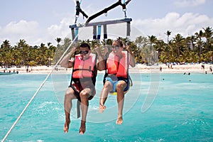 Parasailing together in summer