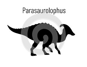 Parasaurilophus. Ornithischian dinosaur. Monochrome vector illustration of silhouette of prehistoric creature