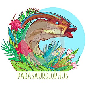 Parasaurolophus calling the herd. Color photo