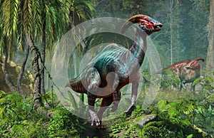 Parasaurolophus from the Cretaceous era 3D illustration photo