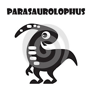 Parasaurolophus . Cute dinosaurs cartoon characters . Silhouette black isolated color .