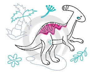 Parasaurolophus dino - line design style illustration with editable stroke