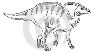 Parasaurolophus dinosaur sketch. Paleontology symbol. Ancient animal