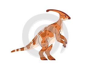 Parasaurolophus, prehistoric ancient dino. Extinct dinosaur with tail and crest, side view. Prehistory reptile animal of photo