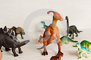 Parasavrolophus on the background of other herbivorous dinosaurs