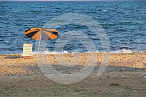 Parasol and beach chair