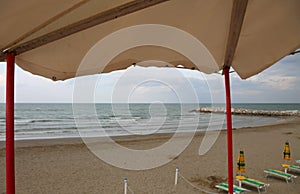 Parasol on the beach from the tower lifeguard lookout