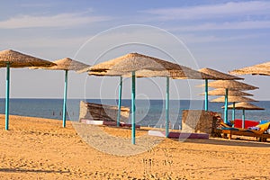 Parasols on the beach of Red Sea in Hurghada