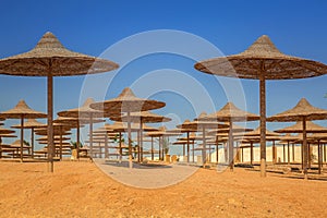 Parasols on the beach of Red Sea in Hurghada