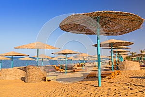 Parasols on the beach of Red Sea in Hurghada