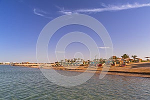 Parasols on the beach of Red Sea in Hurghada