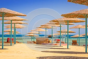 Parasols on the beach of Red Sea in Hurghada